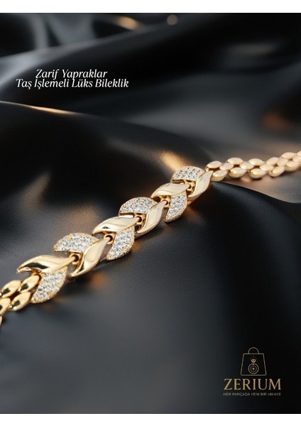 Zarif Yapraklar Taş Işlemeli Lüks Bileklik modelleri