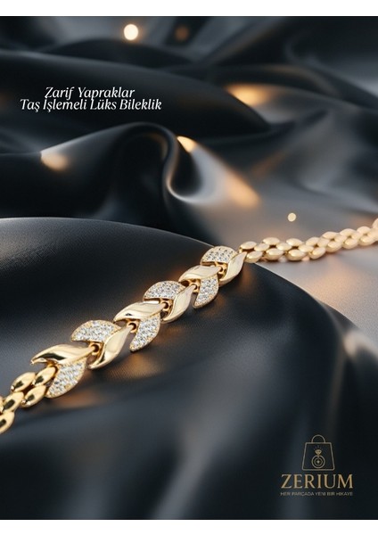 Zarif Yapraklar Taş Işlemeli Lüks Bileklik fırsatları