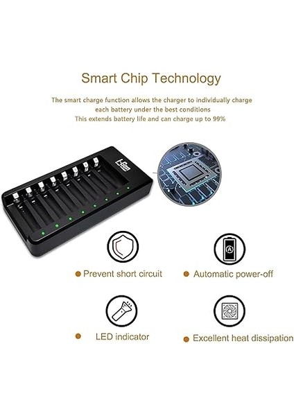 G829 8'li Pil Şarj Aleti + 8 Adet Aa Pro 2950 Mah Şarj Edilebilir Aa Şarjlı Kalem Pilli Set 1.2V Ni-Mh modelleri