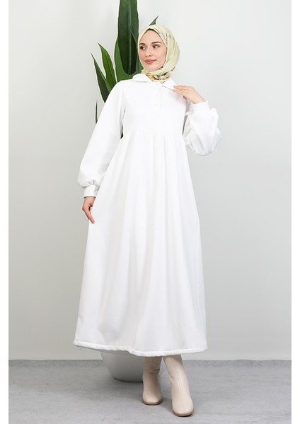Şevval Düğmeli Elbise Beyaz
