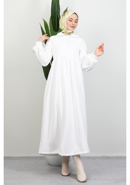 Şevval Düğmeli Elbise Beyaz fırsatları