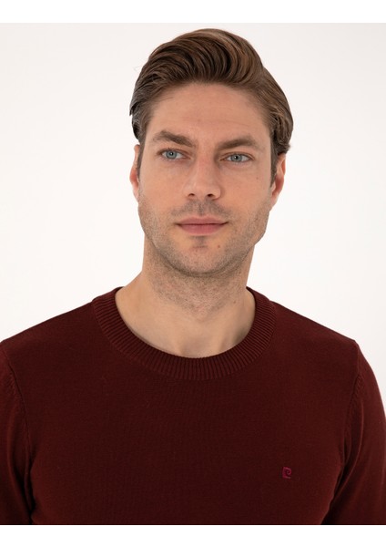 Erkek Bordo Slim Fit Bisiklet Yaka Basic Triko Kazak 50314192-VR014 fiyatları