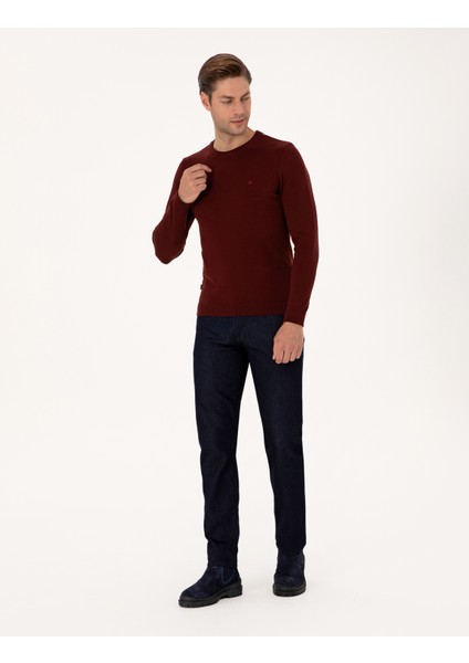Erkek Bordo Slim Fit Bisiklet Yaka Basic Triko Kazak 50314192-VR014 fırsatları