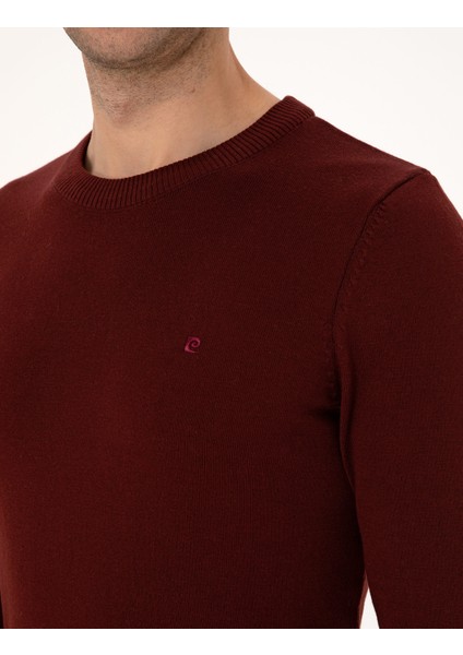 Erkek Bordo Slim Fit Bisiklet Yaka Basic Triko Kazak 50314192-VR014