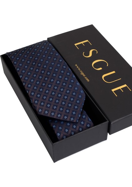 8 cm Hand Made Kahverengi - Lacivert Motif Desen Mendilli Kravat indirimleri