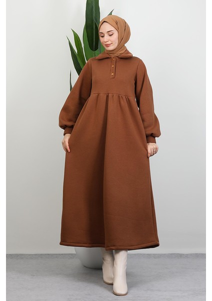 Şevval Düğmeli Elbise Açık Kahve fırsatları