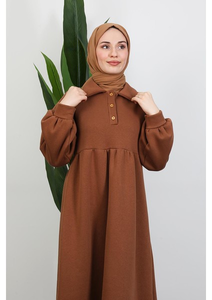 Şevval Düğmeli Elbise Açık Kahve indirimleri