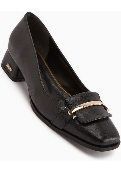 Gresa Siyah Tokalı Kısa Topuklu Kadın Ayakkabı