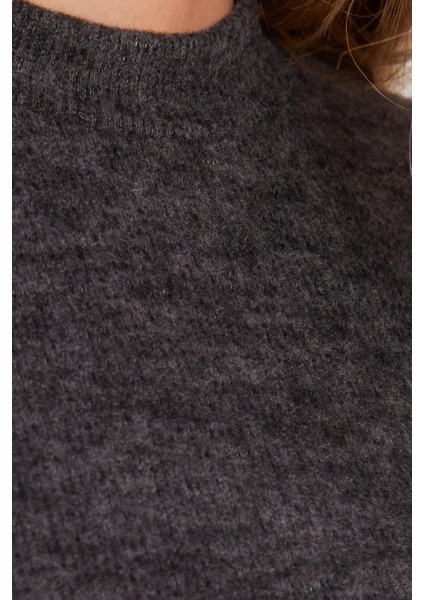 Kadın Slim Fit Dar Kesim Yarım Balıkçı Yaka Kısa Kollu antrasit Bluz