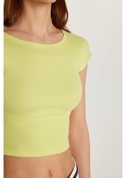 Kadın Modal Kumaş Slim Fit Dar Kesim Kısa Kollu Bisiklet Yaka Yeşil Bluz modelleri