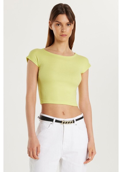 Kadın Modal Kumaş Slim Fit Dar Kesim Kısa Kollu Bisiklet Yaka Yeşil Bluz fırsatları