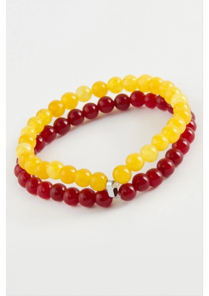 Sarı Kırmızı Doğaltaş Bileklik 6 mm