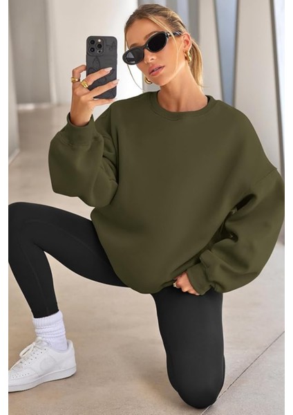 Genıus Store Kadın Sweatshirt Oversize Geniş Kalıp Içi Şardonlu Bisiklet Yaka Oversize sweatshirt Kadın-Sweatshırt fiyatları