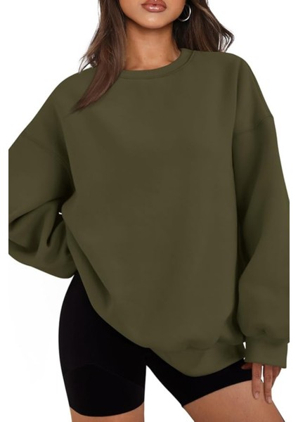 Genıus Store Kadın Sweatshirt Oversize Geniş Kalıp Içi Şardonlu Bisiklet Yaka Oversize sweatshirt Kadın-Sweatshırt fırsatları