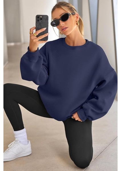 Genıus Store Kadın Sweatshirt Oversize Geniş Kalıp Içi Şardonlu Bisiklet Yaka Oversize sweatshirt Kadın-Sweatshırt fiyatları