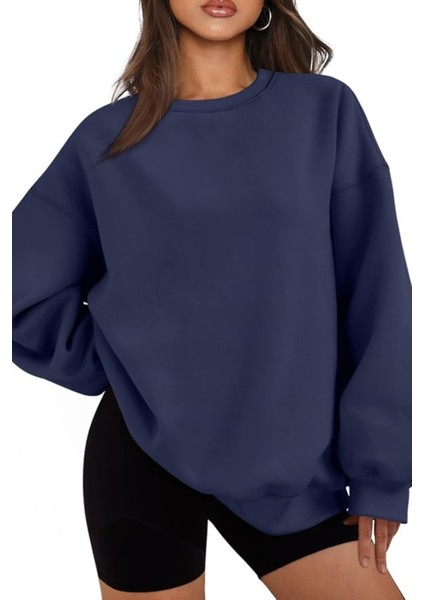 Genıus Store Kadın Sweatshirt Oversize Geniş Kalıp Içi Şardonlu Bisiklet Yaka Oversize sweatshirt Kadın-Sweatshırt fırsatları