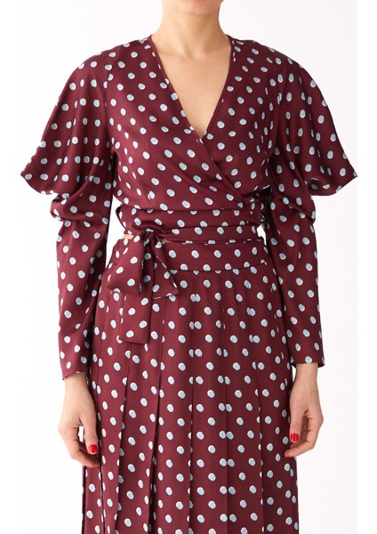 Puantiyeli Bluz Bordo K1913093_008