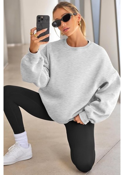 Genıus Store Kadın Sweatshirt Oversize Geniş Kalıp Içi Şardonlu Bisiklet Yaka Oversize sweatshirt Kadın-Sweatshırt fiyatları