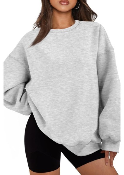 Genıus Store Kadın Sweatshirt Oversize Geniş Kalıp Içi Şardonlu Bisiklet Yaka Oversize sweatshirt Kadın-Sweatshırt fırsatları