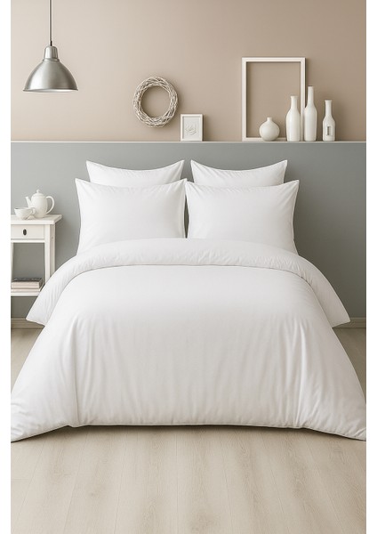 Çift Kişilik Nevresim Takımı Beyaz Otel Nevresimi (63 Tel)