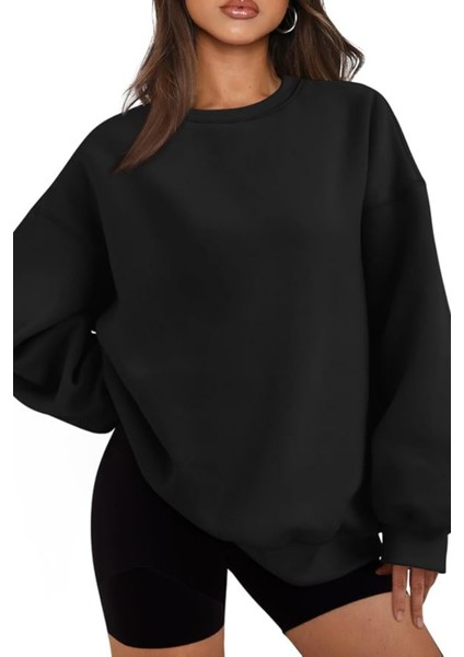 Genıus Store Kadın Sweatshirt Oversize Geniş Kalıp Içi Şardonlu Bisiklet Yaka Oversize sweatshirt Kadın-Sweatshırt fırsatları