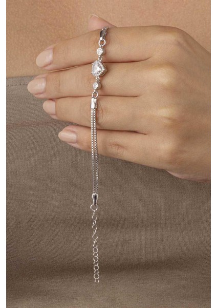 Rodyum Kaplama Kalp Gümüş Su Yolu Bileklik modelleri