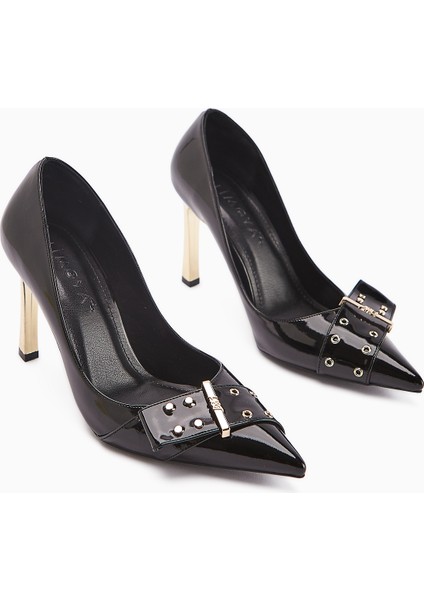 Sven Siyah Rugan Kemar Detaylı Kadın Topuklu Ayakkabı