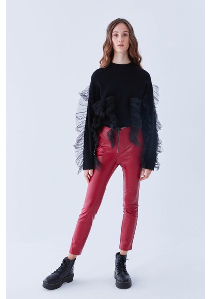 Deri Görünümlü Pantolon Kırmızı K2112068_006 fiyatları