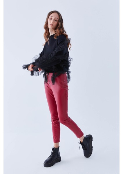 Deri Görünümlü Pantolon Kırmızı K2112068_006 modelleri