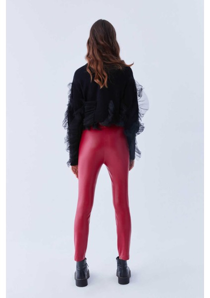 Deri Görünümlü Pantolon Kırmızı K2112068_006 fırsatları