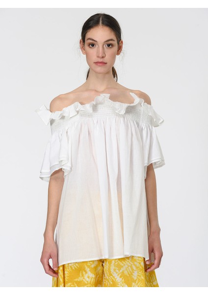 Omuzları Açık Bluz Beyaz Y1966112_002