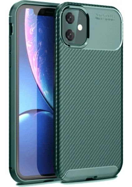 iPhone 11 Kılıf Auto Focus Karbon Kapak - Koyu Yeşil