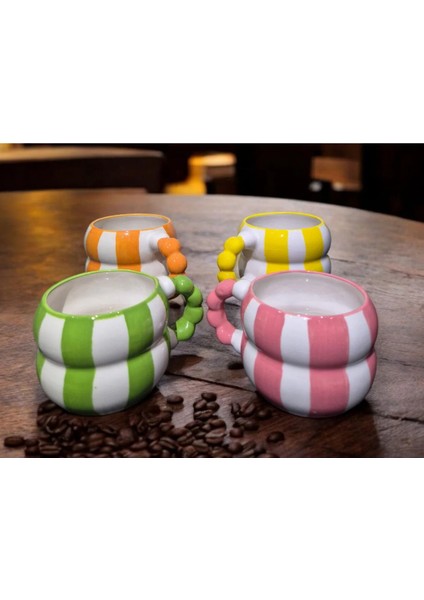 4 ' Lü Katmerli Boncuk Kulp Şerit Desenli El Işlemeli Seramik Kupa fiyatları