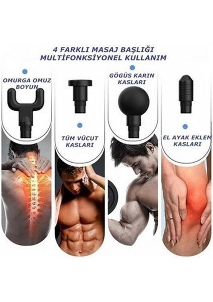 4 Başlıklı 6 Seviye Hız Ayarlı Vurmalı Kas Yoğurmalı Titreşimli Masaj Tabancası Aleti fırsatları