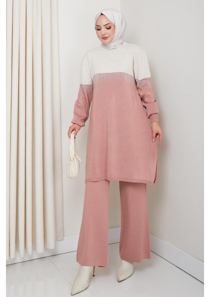 Iki Renk Simli Triko Tunik Pantolon Takım modelleri