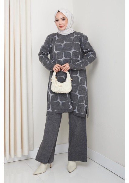 Yıldız Desenli Simli Triko Tunik Pantolon Takım