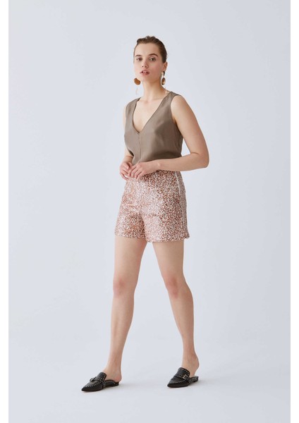 Pullu Rengi Kadın Mini Şort Karamel K2012607_045