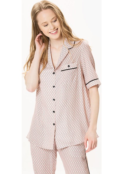 Siyah Detaylı Desenli Kadın Gömlek Orginal Y1713144_050