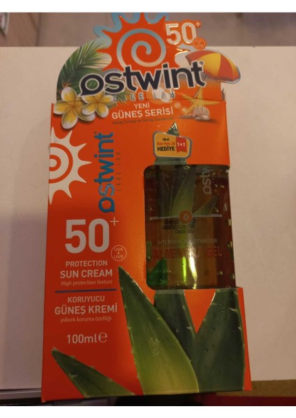 Güneş Kremi ve Yoğun Nemlendirici Aloe Vera Jel Set, E Vitaminli, Spf 50 Yüksek Koruma, 100ML