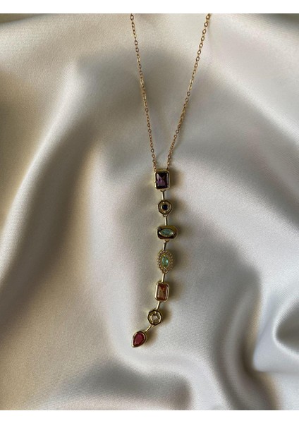 Gold 7 Renkli Y Dekolte Çelik Kolye