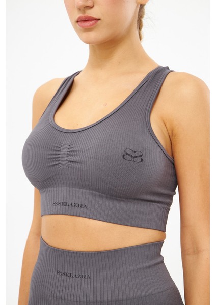 Feryo Yuvarlak Yaka Kolsuz Slim Fit Gri Renk Tayt Takım