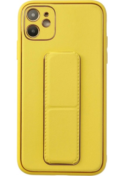iPhone 12 Kılıf Coco Deri Standlı Kapak - Sarı