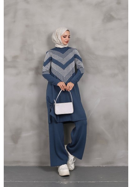 Simli Triko Tunik Pantolon Takım