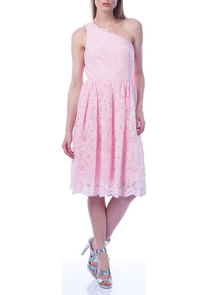 Tek Omuz Midi Boy Günlük Elbise Açık Pembe Y1511252_039