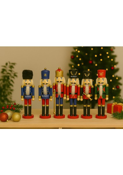 Yılbaşı Temalı Kurşun Asker Figürleri – 6’lı Ahşap Set, 13 Cm, Koleksiyonluk ve Hediyelik