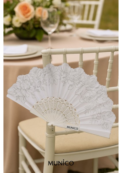 12 Adet Romantik El Yelpazesi Düğün ve Nişan Fotoğraflarında Estetik Tamamlayıcı Beyaz Dantel Tema