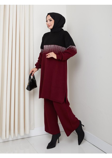 Iki Renk Simli Triko Tunik Pantolon Takım modelleri
