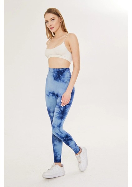 Lilxan Karışık Desenli Uzun Boy Slim Fit Mavi Renk Tayt