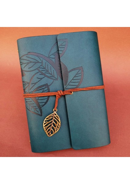 Deri Yaprak Desenli Petrol Mavisi Defter