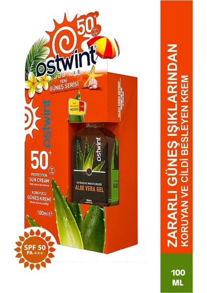 Spf 50+ Güneş Kremi 100 ml E Vitaminli + Aloe Vera Jel 100 ml Hediyeli